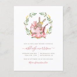スリーピングバニーイン乳母車 | 女の子の赤ちゃんシャワー インビテーションポストカード