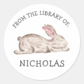 スリーピングバニーラビットベビー蔵書票 ラウンドシール (正面)