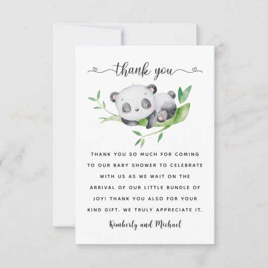 スリーピングパンダウォーターカラー誕生日 |赤ちゃんシャワー サンキューカード (正面)
