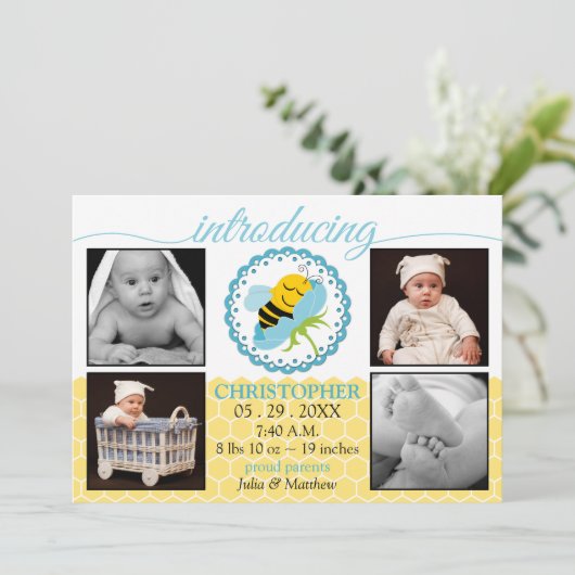 スリーピングビー男の赤ちゃん写真誕生発表 案内状 (スタンド正面)