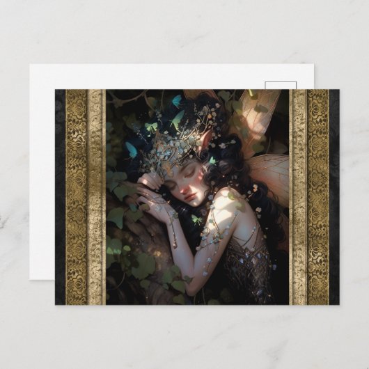 スリーピングフェアリーガールファンタジーアート ポストカード (正面/裏面)