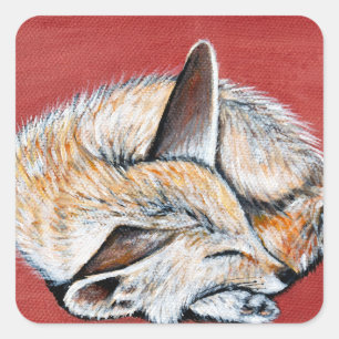 スリーピングフェンネックキツネ絵画ズ スクエアシール