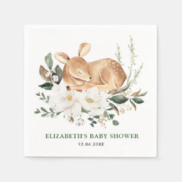 スリーピングフォレストディアホワイトフローラグリーンアウン スタンダードカクテルナプキン