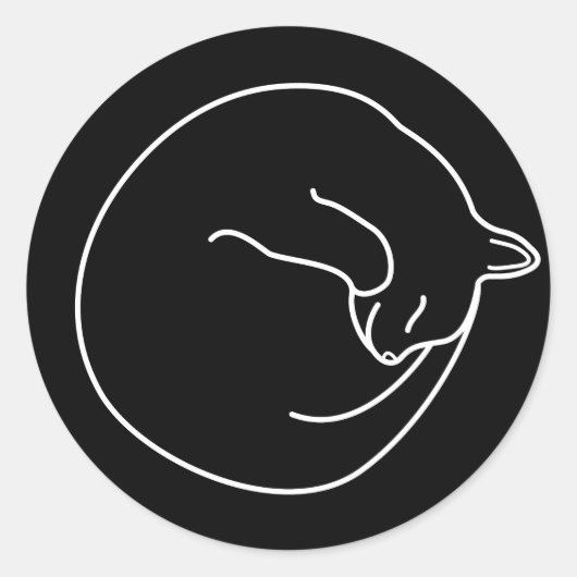 スリーピングブラックキャットクラシックラウンドステッカー ラウンドシール (正面)