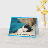 スリーピングブラック&ホワイトキャット悔やみや弔慰 カード (黄色い花)