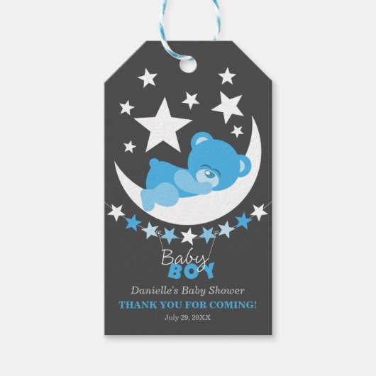 スリーピングブルーボーイテディベアパーティーの好意ありがとう ギフトタグ (正面)