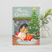 スリーピングベアーサンタスーツクリスマスツリー暖炉 シーズンカード (スタンド正面)