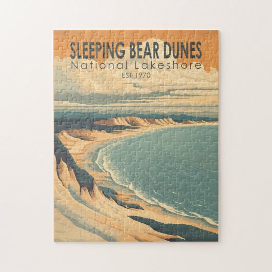 スリーピングベアーデュネスナショナルレイクショアトラベルアート ジグソーパズル (縦)