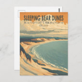 スリーピングベアーデュネスナショナルレイクショアトラベルアート ポストカード (正面/裏面)