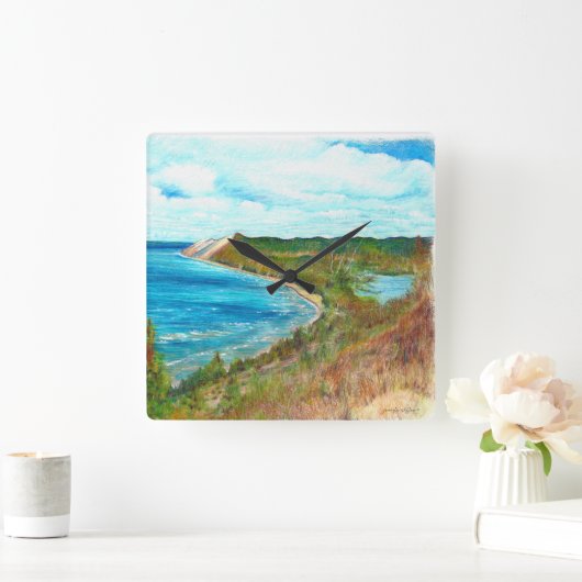 スリーピングベアーデューンズレイクショアミシガンビーチ スクエア壁時計 (ホーム)