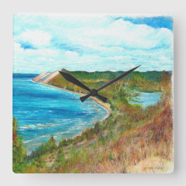 スリーピングベアーデューンズレイクショアミシガンビーチ スクエア壁時計