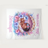 スリーピングベビーガールインシーシェルフローラパステル タペストリー (正面(横))