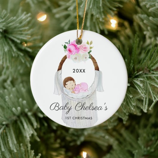 スリーピングベビーガールパーソナライズされた初めてのクリスマス セラミックオーナメント (ツリー)