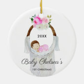スリーピングベビーガールパーソナライズされた初めてのクリスマス セラミックオーナメント (裏面)