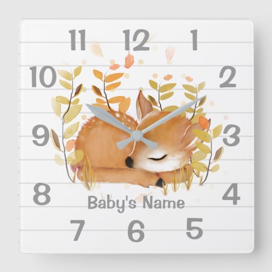 スリーピングポーン子供部屋ウォールクロック スクエア壁時計 (正面)