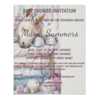 スリーピングユニコーンウォーターカラーパステルベビーシャワー ポスター