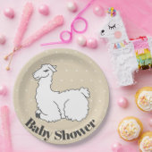 スリーピングラマ&ホワイトスイスドットベビーシャワー ペーパープレート (パーティー)