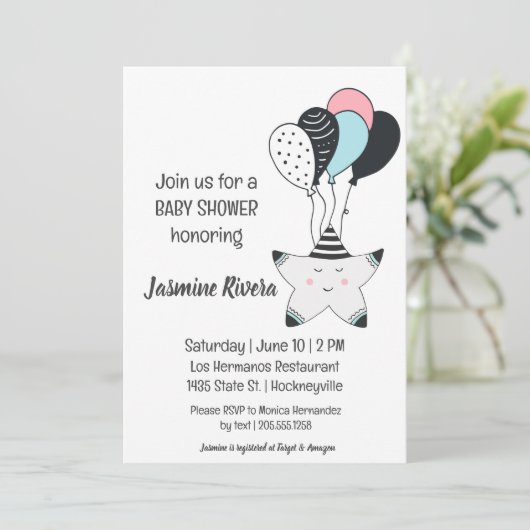 スリーピーお洒落スターベビーシャワー招待状 招待状 (スタンド正面)