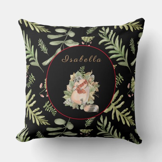 スリーピーカスタマイズラクーン文字、カラー20"X20" クッション (正面)