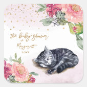 スリーピーキットンイラストレーションガールベビーシャワー スクエアシール (正面)