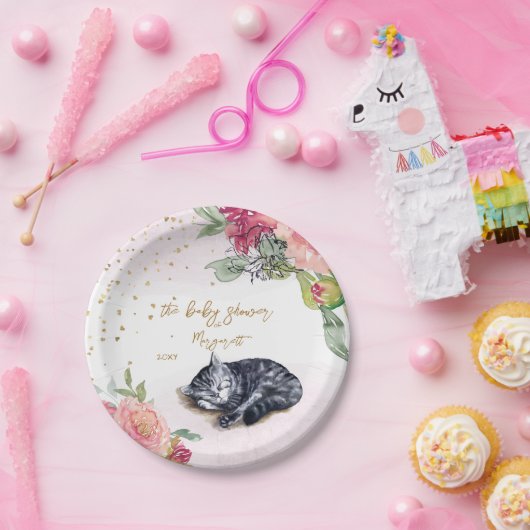 スリーピーキットンイラストレーションガールベビーシャワー ペーパープレート (パーティー)