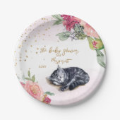 スリーピーキットンイラストレーションガールベビーシャワー ペーパープレート (正面)
