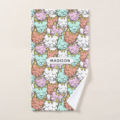 スリーピーキャッツパターン名前をカスタムするタオルセット バスタオルセット (ハンドタオル)