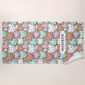 スリーピーキャッツパターン名前をカスタムするビーチタオル ビーチタオル (正面)