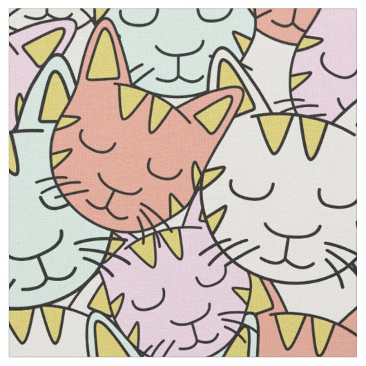 スリーピーキャッツパターン生地 ファブリック (クローズアップ)
