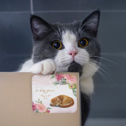 スリーピーキャットイラストレーションガールベビーシャワー スクエアシール