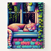 スリーピーキャットインウィンドウシルアイアートパーソナライズされた ノートブック (裏面)