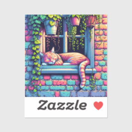 スリーピーキャットインウィンドウシルアイアート シール