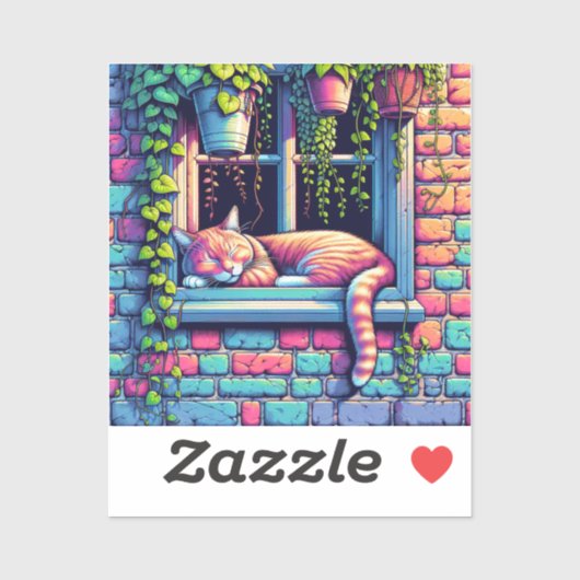 スリーピーキャットインウィンドウシルアイアート シール (シート)