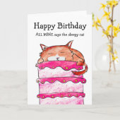 スリーピーキャットオンケーキ誕生日カード カード (黄色い花)