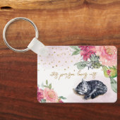 スリーピーキャットキュートオレンジキッテンガールペット恋人 キーホルダー (裏面)