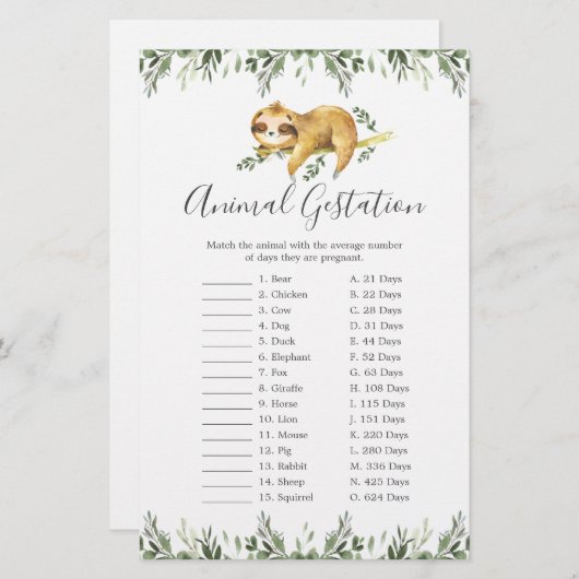 スリーピースロスベビーシャワー動物の妊娠ゲーム (正面/裏面)