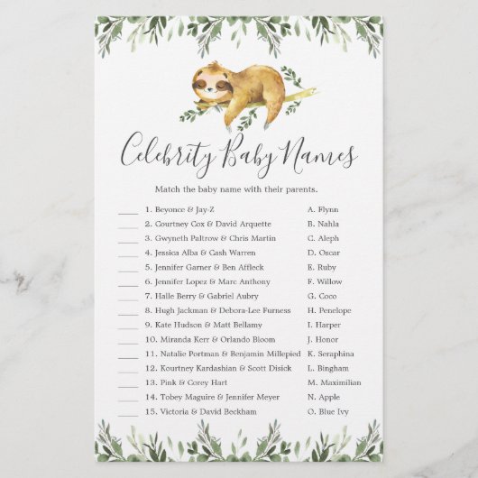 スリーピースロスベビーシャワー有名人ベビーネームゲーム (正面)