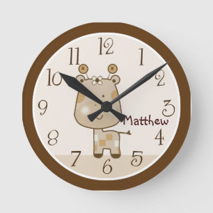 スリーピーパーソナライズされたサファリキリン子供部屋クロック ラウンド壁時計