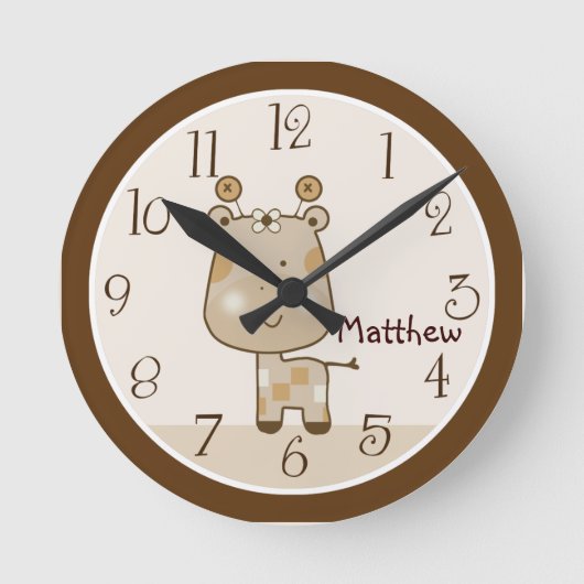 スリーピーパーソナライズされたサファリキリン子供部屋クロック ラウンド壁時計 (正面)