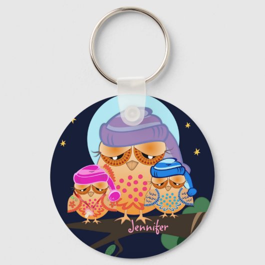 スリーピーフクロウファミリー名前をカスタムする キーホルダー (正面)