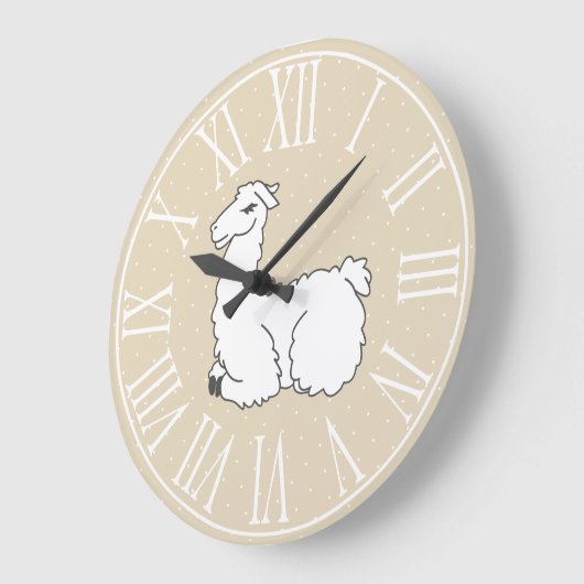 スリーピーフフィッフィラマ&ホワイト水玉模様 ラージ壁時計 (傾斜)