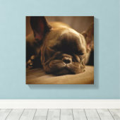 スリーピーフランスのブルドッグ キャンバスプリント (インサイチュ (ウッドフロア))