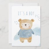 スリーピーブルーウォーターカラーかわいいクマ赤ちゃんシャワー 招待状 (正面)