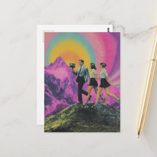 スリーピープルスケートで滑るオンザマウンテンリッジシュルレアル ポストカード (正面/裏面インサイチュ)