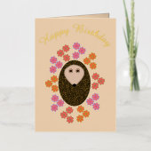 スリーピーヘッジホッグアンドフラワーズカスタム誕生日 箔グリーティングカード (正面)