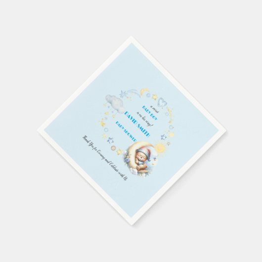 スリーピーベアオンザムーンスターズクラウドズ男の赤ちゃん スタンダードカクテルナプキン (角)