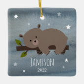 スリーピーベアスターズベビーCub初めてのクリスマス写真 セラミックオーナメント (正面)