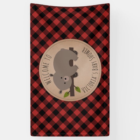 スリーピーベアーバッファロープレイドベビーシャワーへようこそ 横断幕 (縦)
