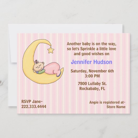 スリーピーベビーガールスプリンクルシャワー招待状 招待状 (正面)