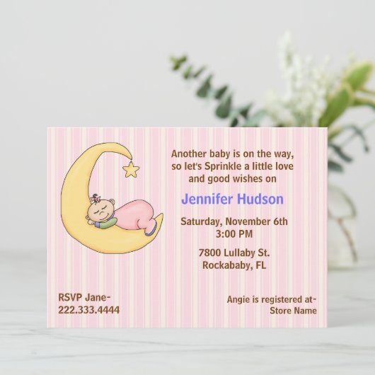 スリーピーベビーガールスプリンクルシャワー招待状 招待状 (スタンド正面)